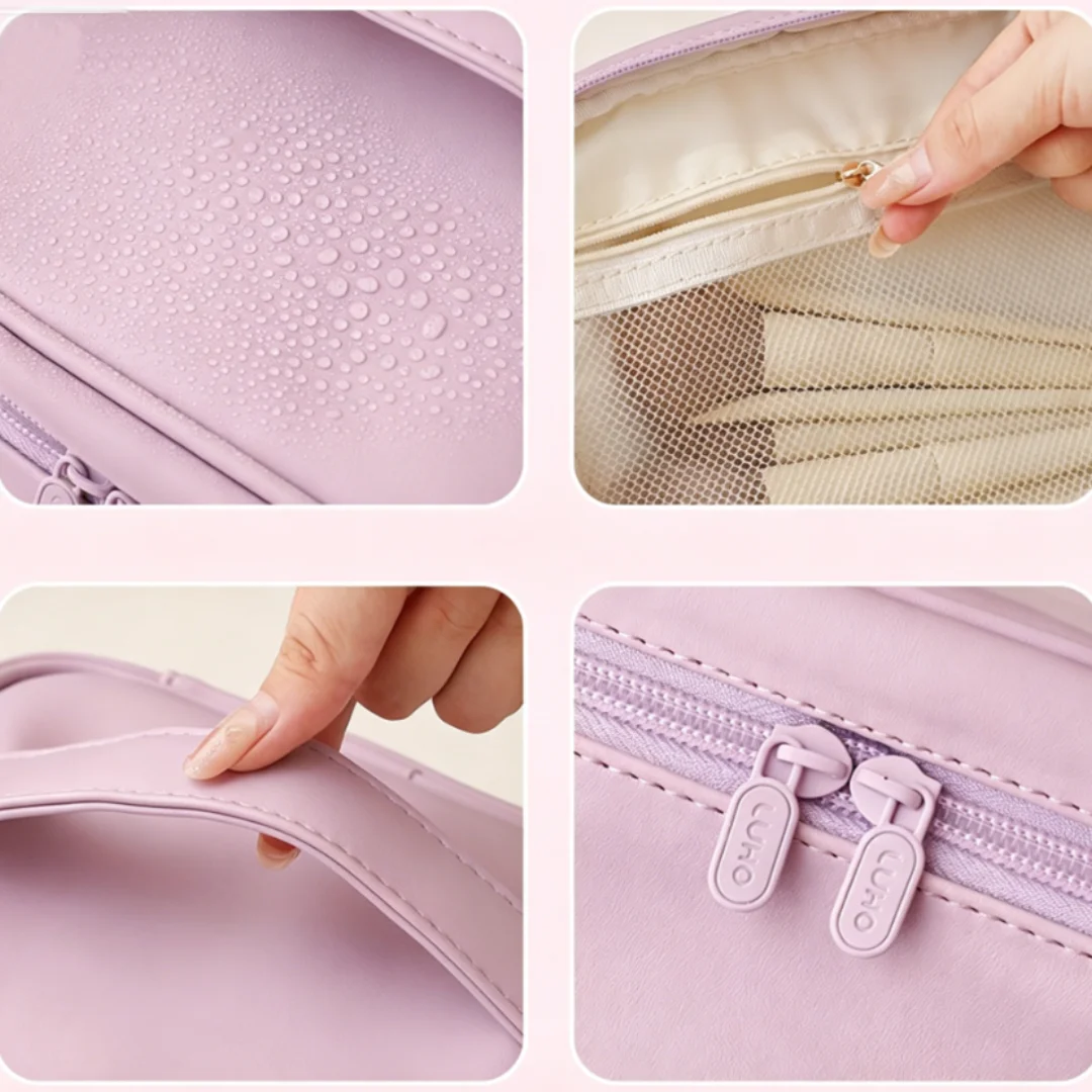 Simple Solid Color Large Capacity Portable Makeup Bag Cosmetic Travel Toiletry Storage Bag Handbag for On-the-Go