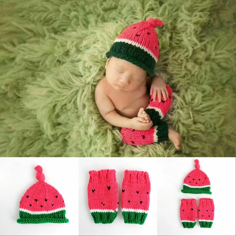 الطفل التصوير الدعائم البطيخ محبوك زي للجنسين قبعة السراويل الوليد ملابس الطفل صورة تبادل لاطلاق النار الدعائم ملابس الرضع #5