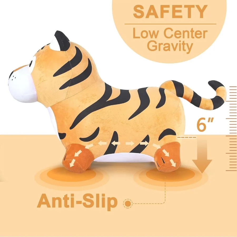 iPlay iLearn Giocattolo con tramoggia tigre rimbalzante per bambini: cavaliere rimbalzante gonfiabile con pompa Buttafuori per animali da giro in peluche per interni