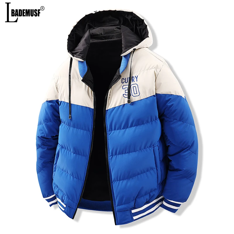 

Men Winter Color Block Removable Hat Parka Outdoors Fashion Double Sided Wear New Casual Coat Keep Warm Thickening Jacket Men