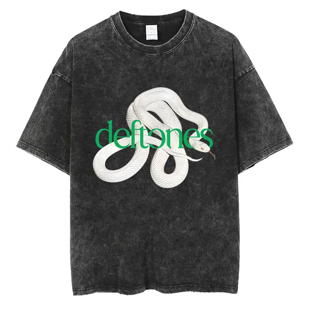 

Washed Vintage Alternative Heavy Metal Rock Band Deftones Private Music Snake Logo Graphic T Shirt Men Fashion Oversized T-shirt