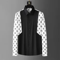 Luxury Fashion Patchwork Shirt Men Long Sleeve Casual Business Dress Shirts Streetwear Social Party Tuxedo Blouse Men Clothing