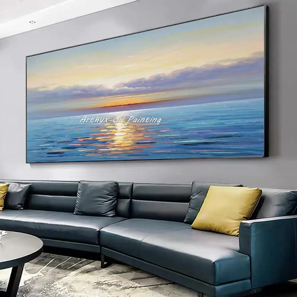 Arthyx,Handpainted Landscape Oil Painting On Canvas,Modern Abstract Sea Scenery Wall Art Picture For Living Room Home Decoration