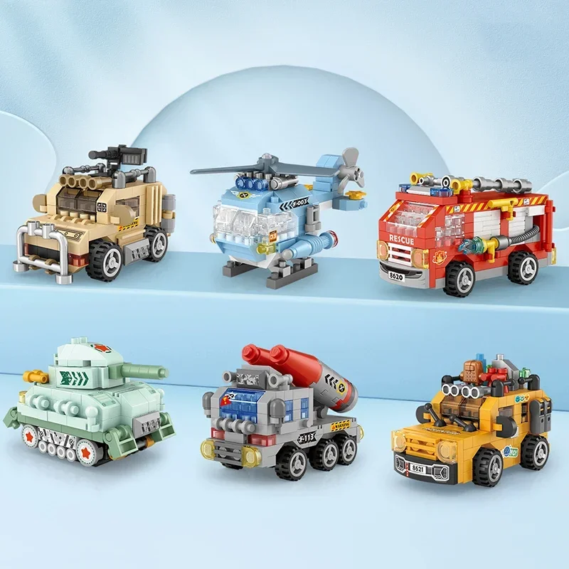 Cartoon Car Building Block Set DIY Airplane Tank Fire Truck Model Assembled Bricks Children's Toys Boys and Girls Gifts