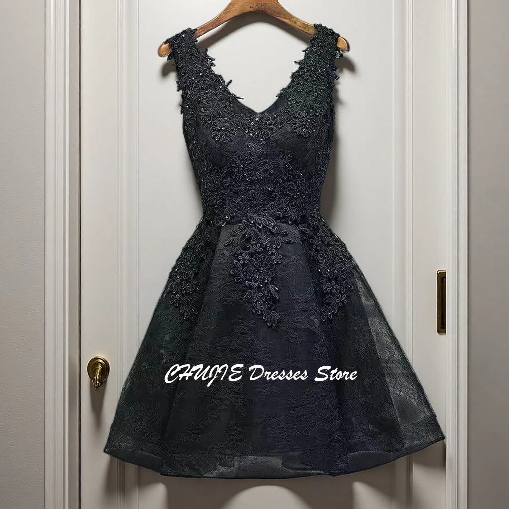 

Balck Beads Appliques Graduation Dress Short Homecoming Dresses For Teen Mini Sweet 15 16 Wedding Evening Prom Gown Customized