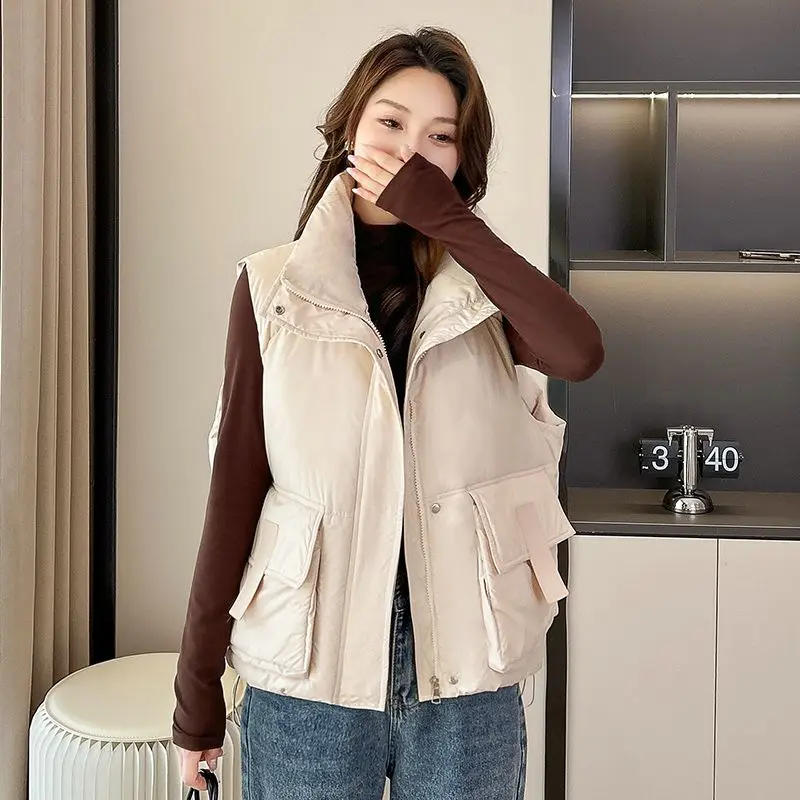 Female White Gilets Windbreaker Down Coat Winter Down Vest Short Sleeveless Vest Jacket Lightweight Bodywarmer Waistcoat A195