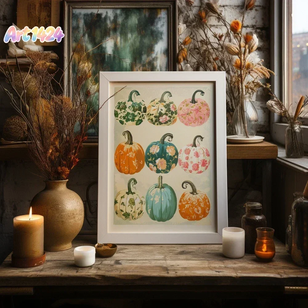 Autumn Leaves Pumpkins Print Poster Fall Home Bedroom Living Room Decor Autumn Vibes Decor Canvas Painitng