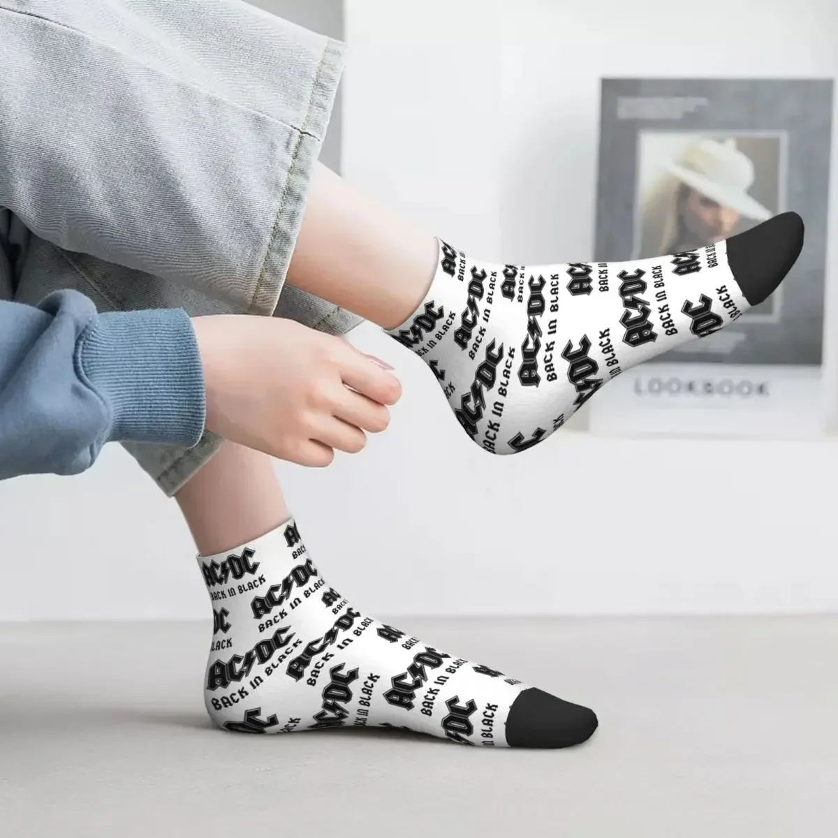 AC DC Heavy Metal (1) Socks Harajuku Sweat Absorbing Stockings All Season Socks Accessories for Unisex Christmas Gifts