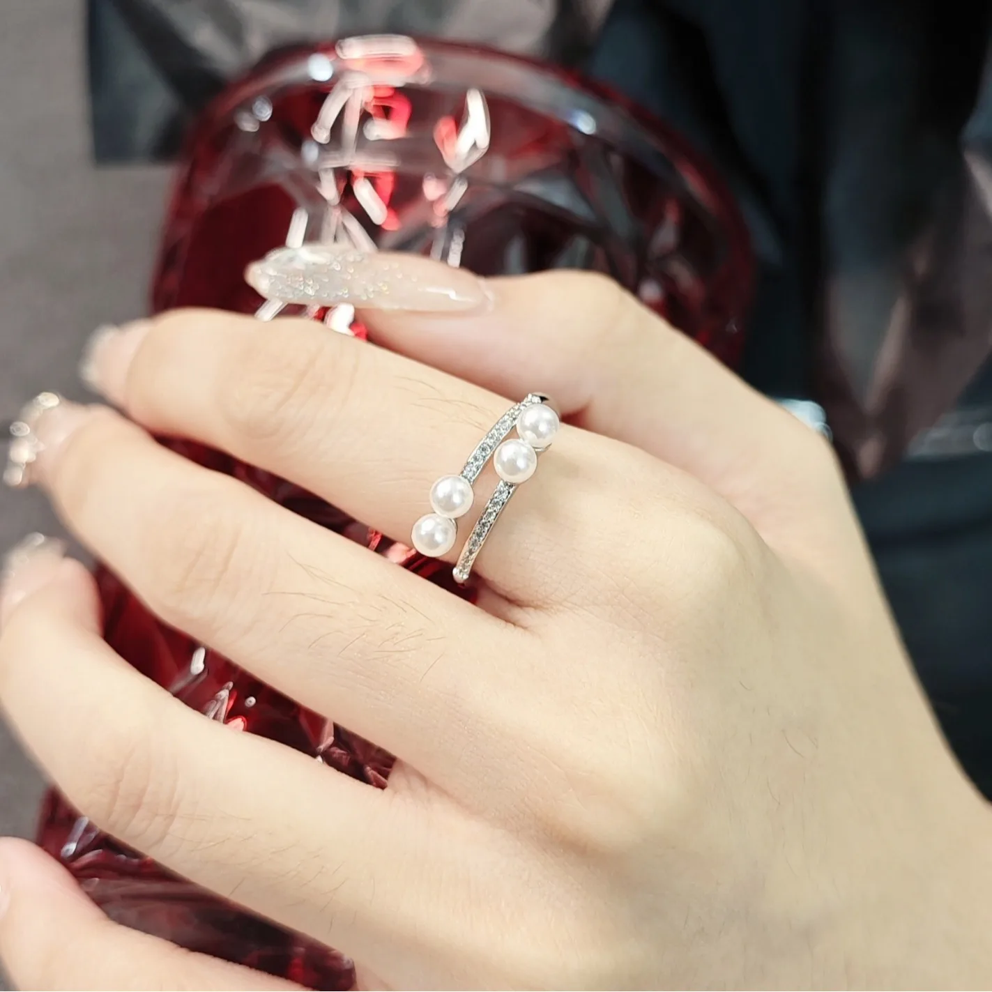 

Vintage Pearl Ring Korean Version Fashion Personality Ins Niche Design Light Luxury Simple Exquisite Ring