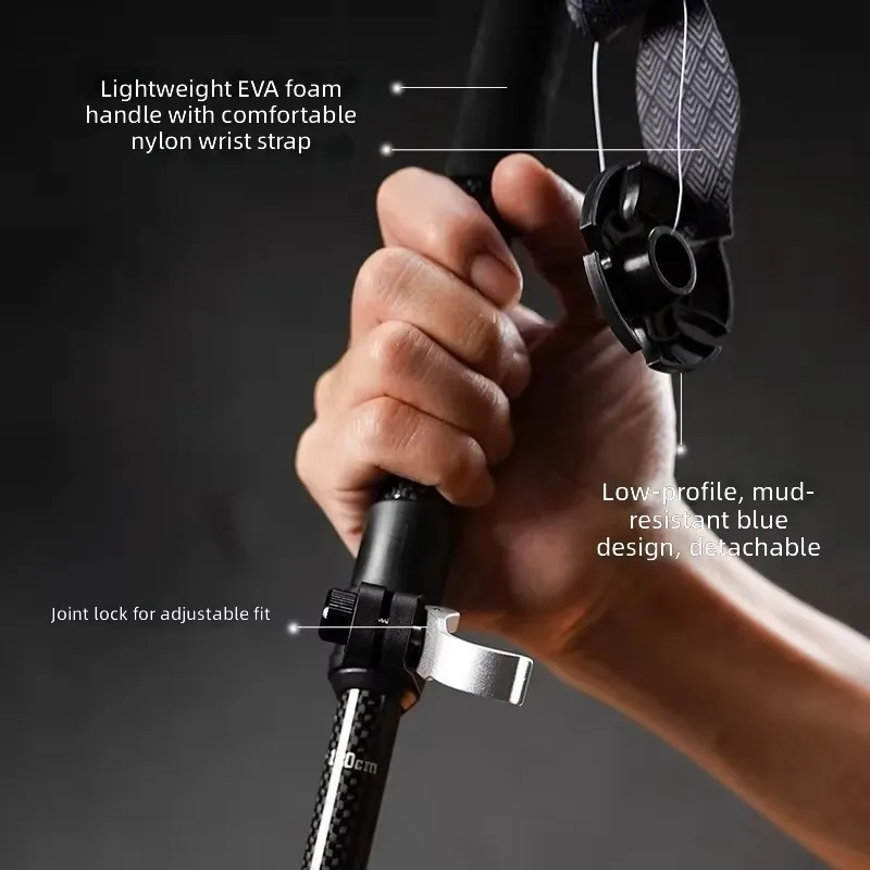 Carbon fiber T700 lightweight collapsible hiking pole with EVA handle for hiking, hiking, and travel