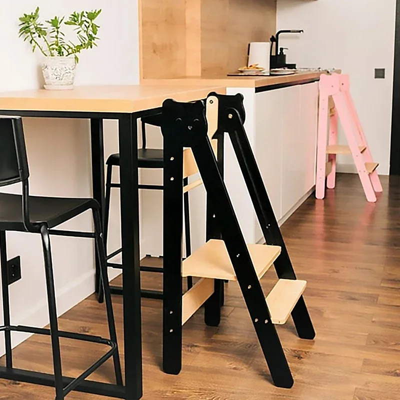 Bamboo ladder children stand stool floor kitchen step stool children's toiletries raised stool fall prevention