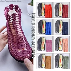 Hand-woven Summer Hook Soles Anti-kick Rubber Soles+Hollow Line Hand-knitted Slippers Short Boots DIY Shoes Crocheted Material