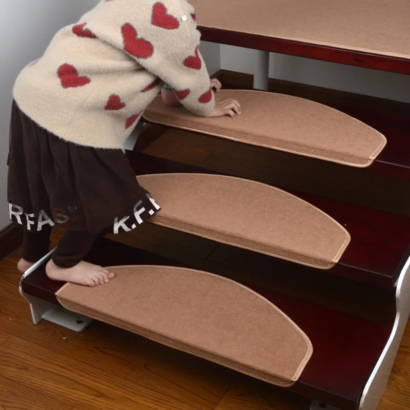 Adhesive-free Stair Treads Washable Floor Mat 10PCS Non-Slip Water Absorption Noiseproof Stair Carpet Curved Household Use