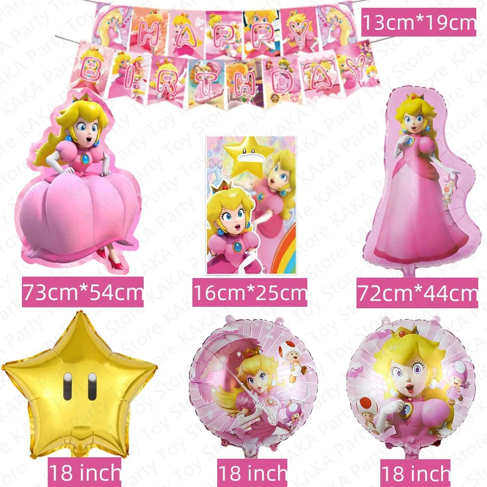 Princess Girl Peach Balloon Set Peach Foil Globlos Happy Birthday Banner Party Gift Bag Latex Balloon Supplies Baby Shower Decor