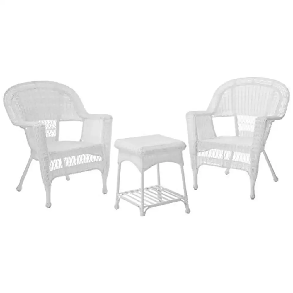 

3 Piece Wicker Chair and Table Set Steel Frame Weather Resistant White End Table Clean Flexibile Fade-Resistant Durability