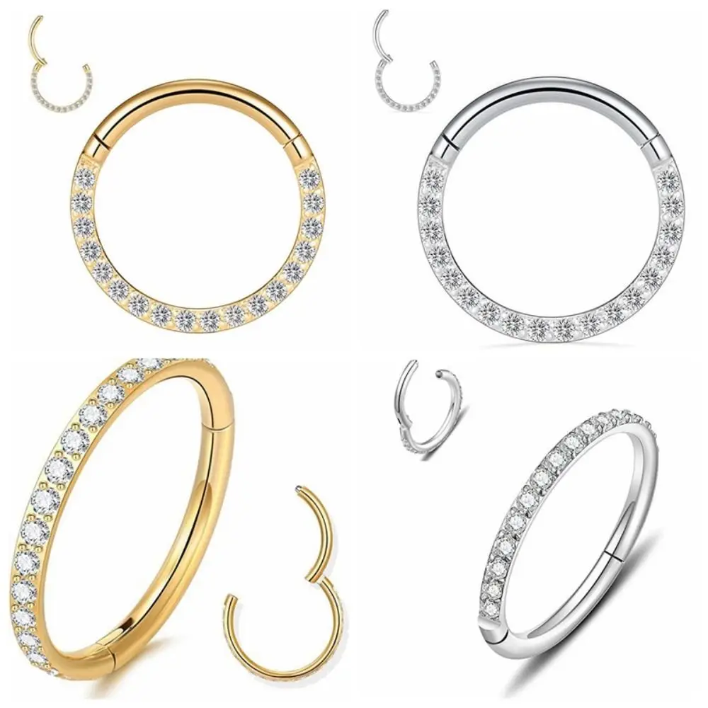 أقراط الغضروف الذهبية الفاخرة الرائعة لامعة التيتانيوم حجر الراين الأنف الدائري مجوهرات صغيرة ثقب الشفاه الدائري عيد ميلاد #5