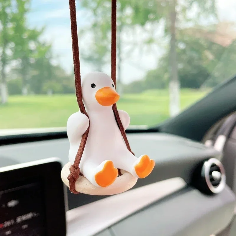 Gypsum Cool White Swing Duck with Sunglasses Automoblie Decor Car Rearview Mirror Ornaments Creative Duck Auto Decoration