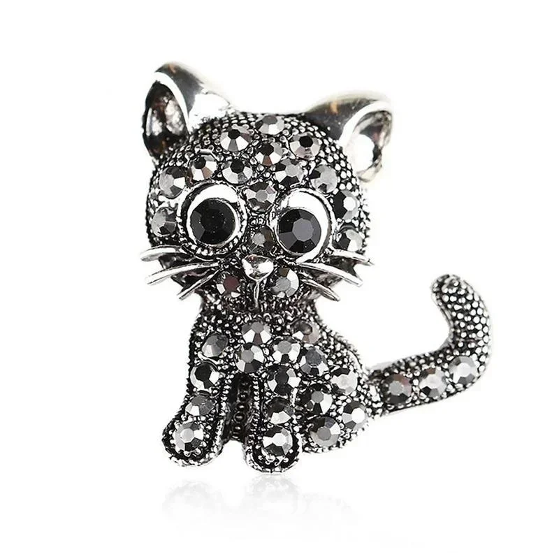 Cute Little Cat Brooches Pin Up Jewelry For Women Suit Hats Clips Antique Silver Jewelry