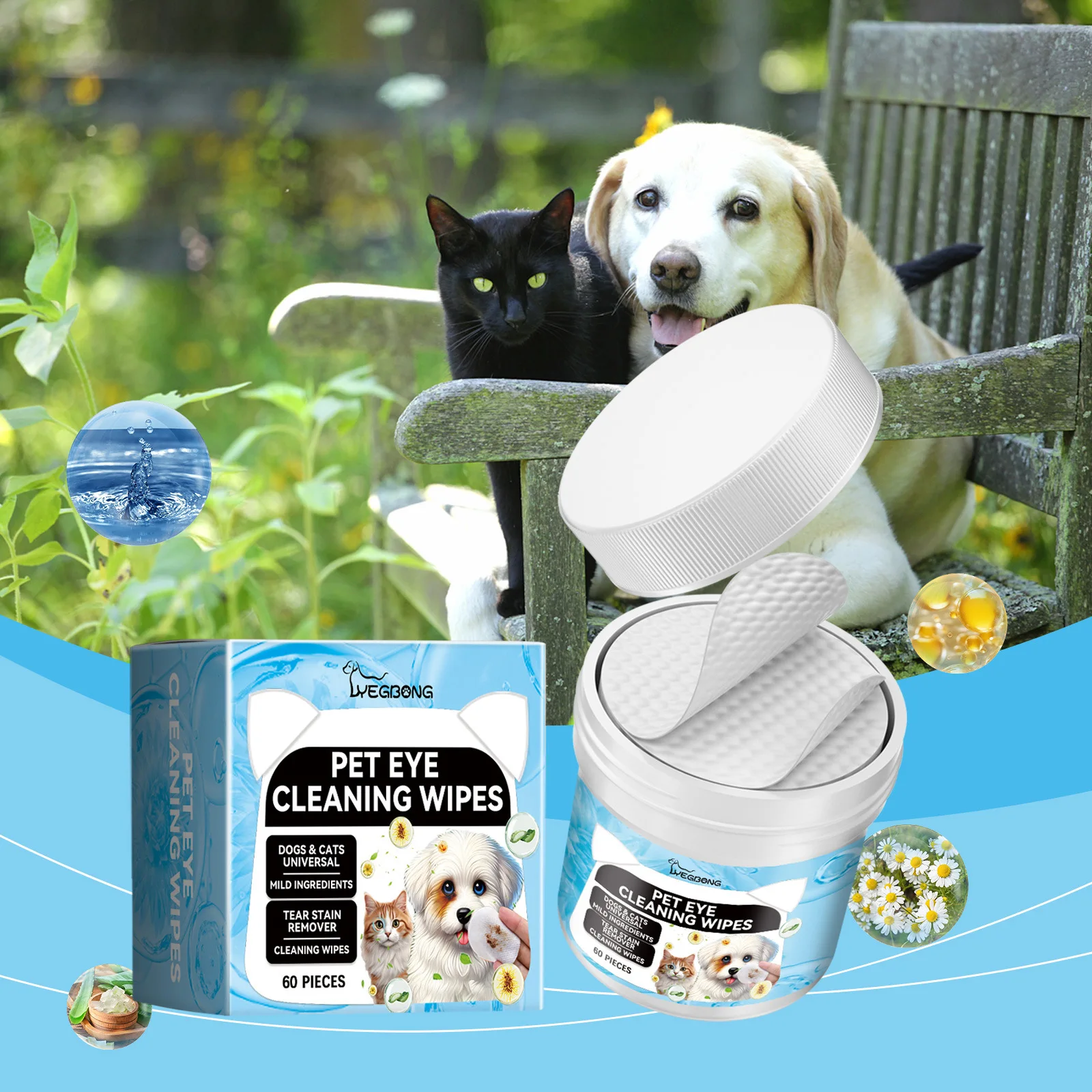 60-Pack Pet Eye Cleaning Wipes – Gentle Tear Stain & Eye Dirt Care for Dogs and Cats - Image 2