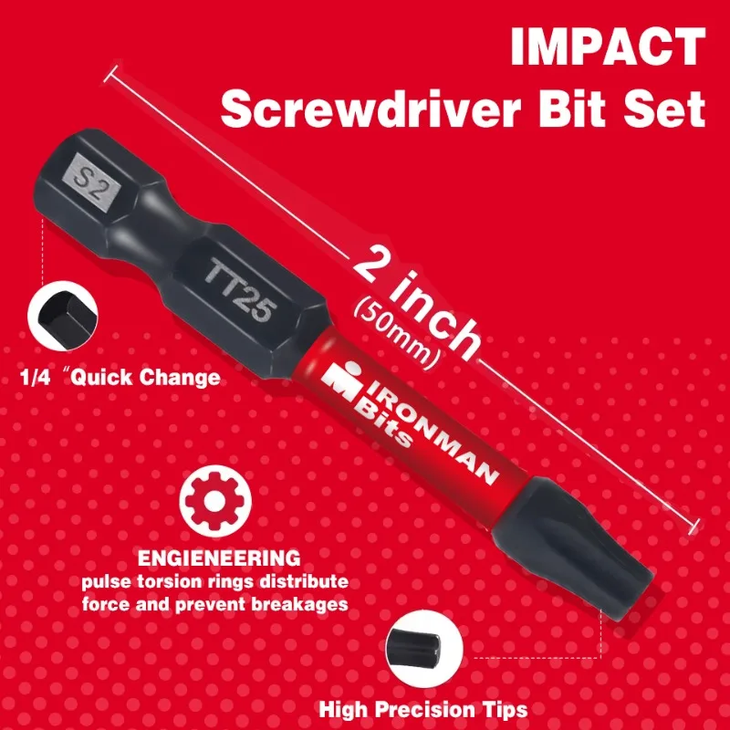 Conjunto de pontas de chave de fenda Torx IRONMAN2 polegadas T6-T40, broca de estrela de liga de aço S2 magnética resistente de impacto com base