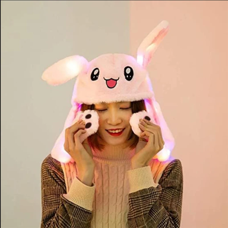 Funny Animal Hat Led Plush Ear Hat Women Ladies Kids Lovely Rabbit Hat With Moving Ears Birthday Children\'s Plush Bunny Hat