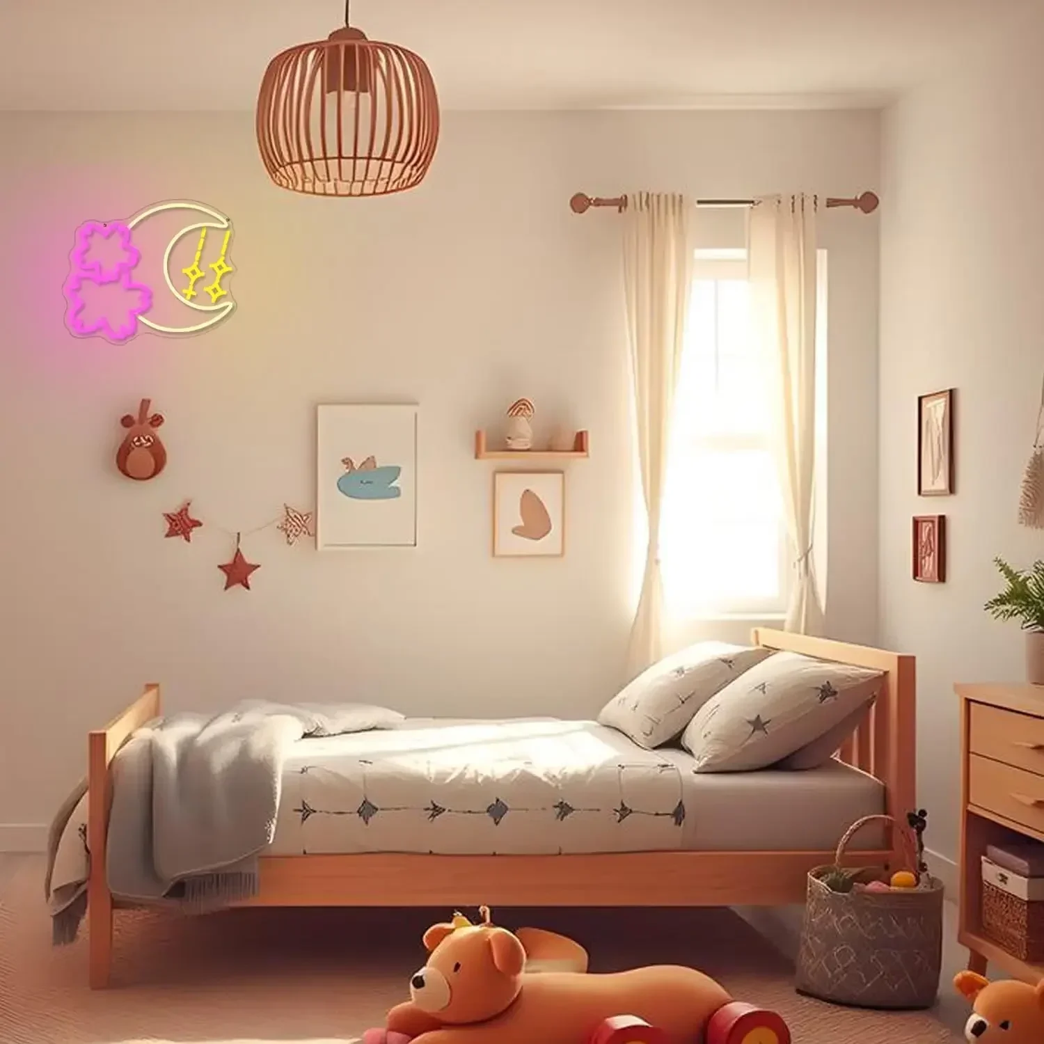 LED Sakura Moon Neon Sign Light for Wall Decor USB Powered Adjustable Brightness for Game Room Bedroom Living Room Decor Gift