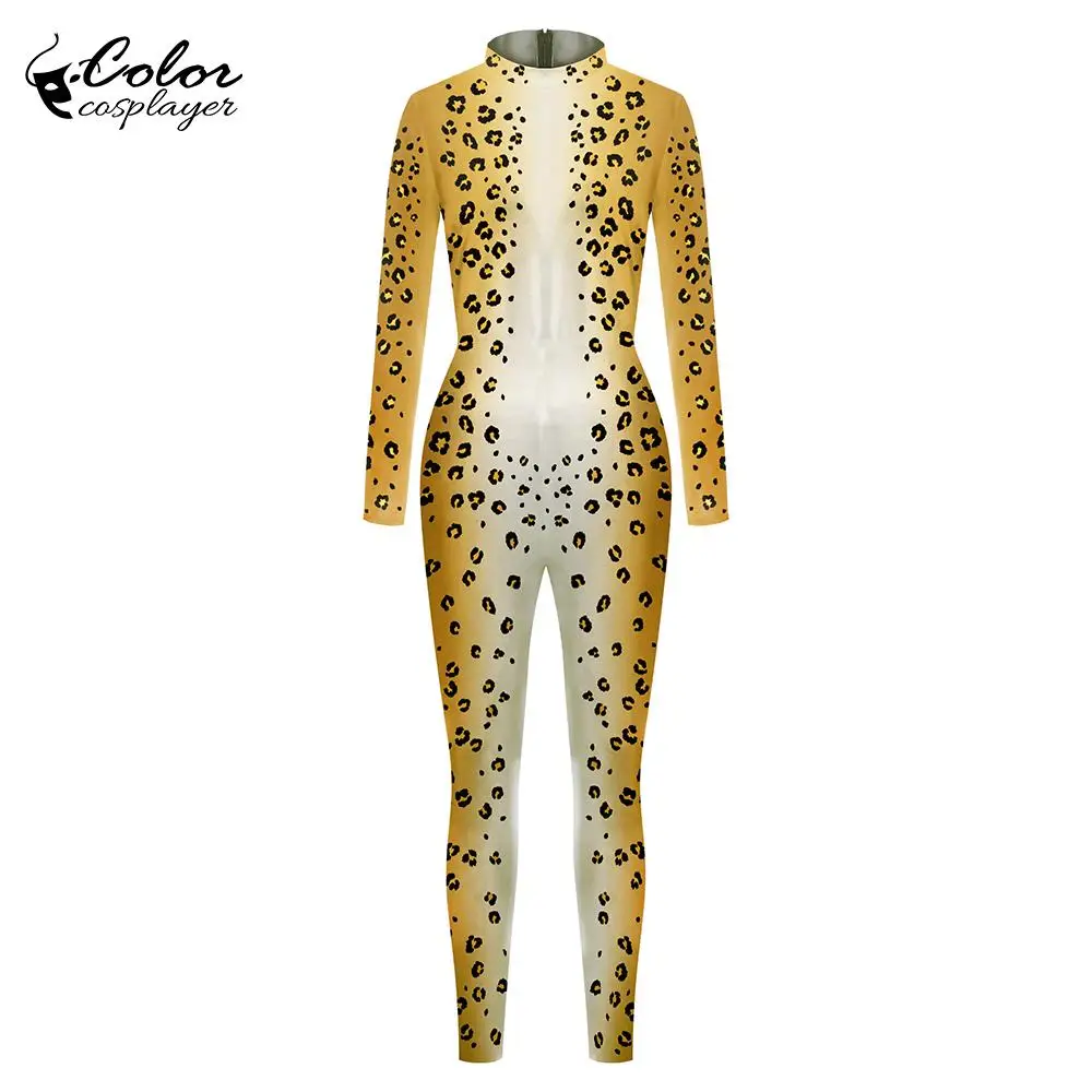 Color Cosplayer Hallowen Jumpsuit Outfit 3D Digital Leopard Printing Cosplay Costume Parent-Child Spandex Catsuit Zentai Catsuit