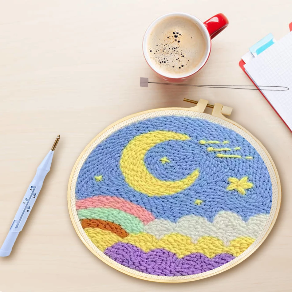 

Набор для вышивания панч-нидл с пейзажем луны, DIY набор для рукоделия, инструмент для вышивания ковров панч-нидл с нитевдевателем, ткань, шерстяная пряжа ﻿