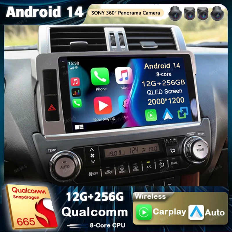 Android 14 For Toyota Land Cruiser Prado 150 2013 - 2017 2K QLED Android Car Radio Multimedia Video Player GPS Stereo CarPlay 4G