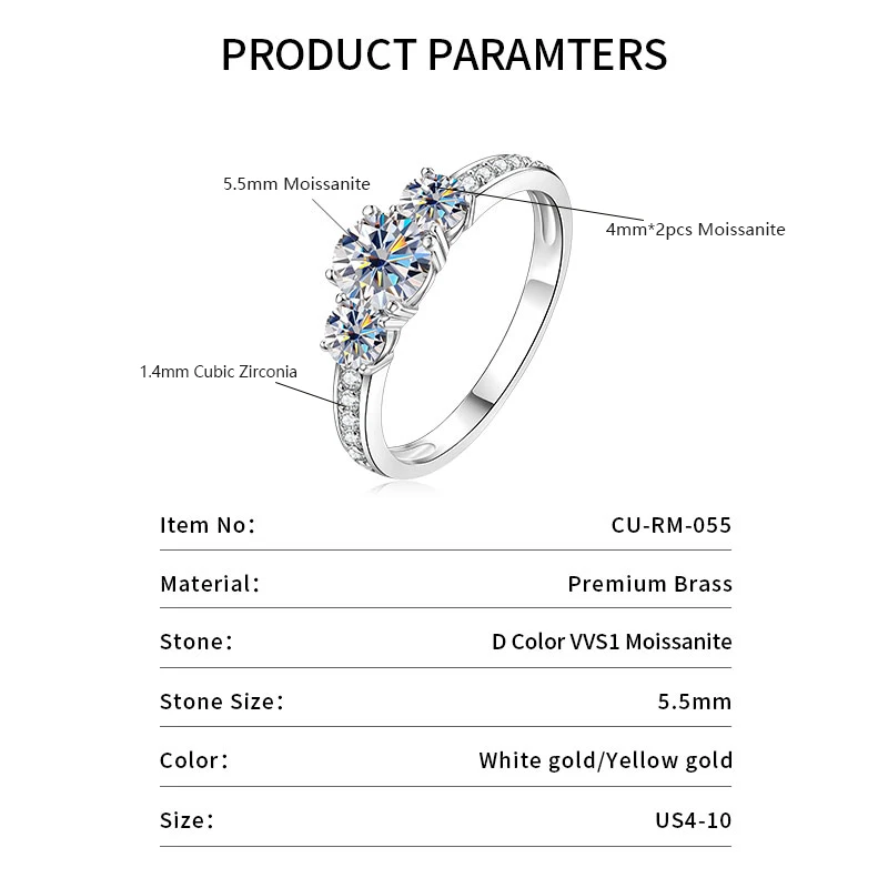 Abestecom 14K Gold Filled D Color Moissanite Three Stone Engagement Rings for Women Classic Bridal Wedding Jewelry Perfect Gifts