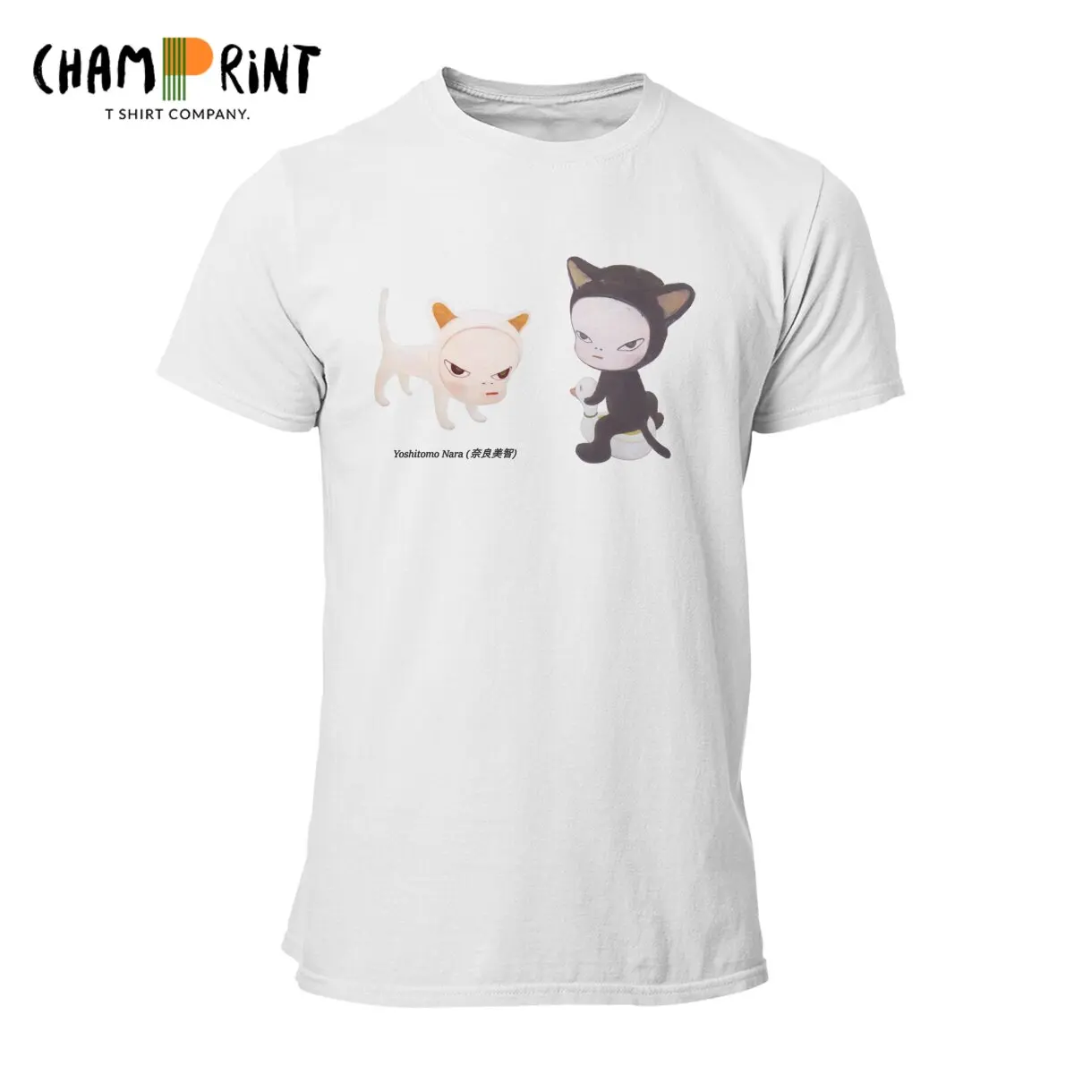 Yoshitomo Nara Cats  T-Shirt for Men  Fun Cotton Tee Shirt O Neck Short Sleeve T Shirt Plus Size Clothes