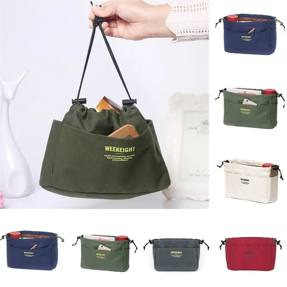 Einfach zu bedienende Leinwand verschiedene Aufbewahrung skorb robuste große kleine Kosmetik tasche Kordel zug verstellbare Make-up-Tasche Desktop