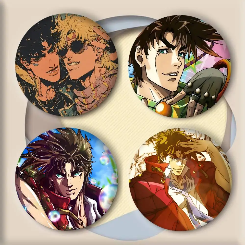 Anime J-JoJos Bizarre Adventure Joseph(1) Badge Tinplate Round Laser Brooch Clothes Backpack Accessories Lapel