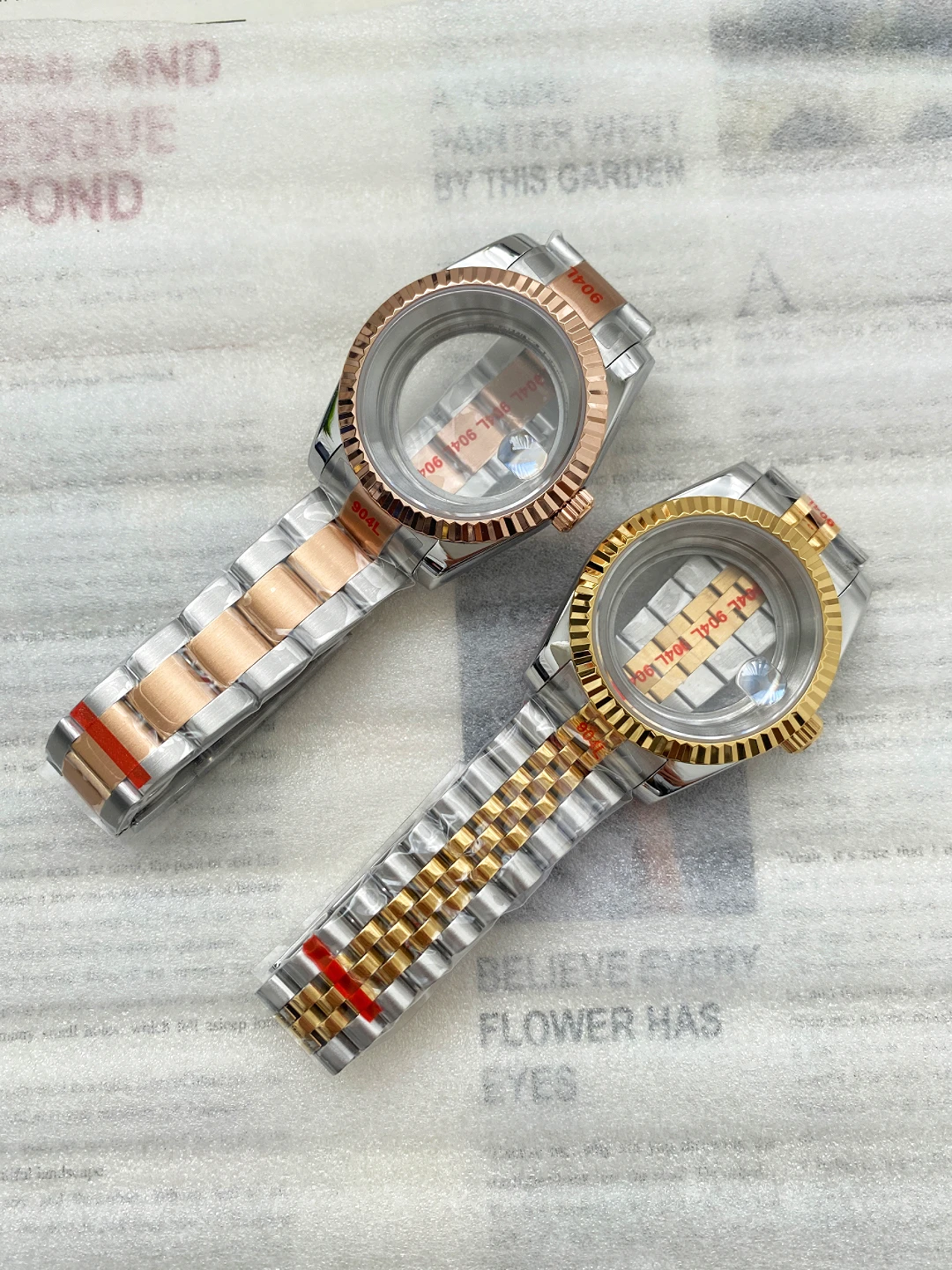 حلقة أسنان الكلب، غرفة خشبية، غرفة ذهبية، حزام ذهبي وردي، زجاج الياقوت مناسب لحركة NH35/36