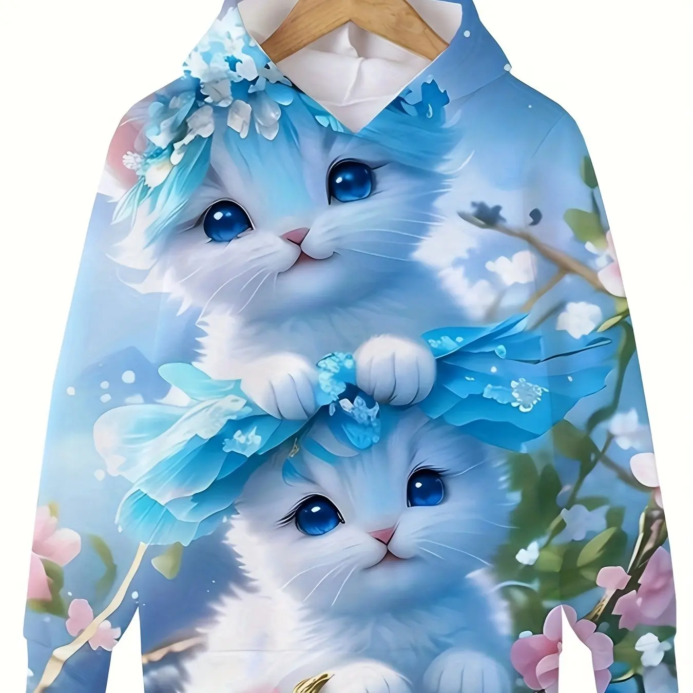 Sudaderas con capucha para niños y niñas, ropa de manga larga con estampado de gato lindo, ropa informal para niños, Tops para exteriores, verano y