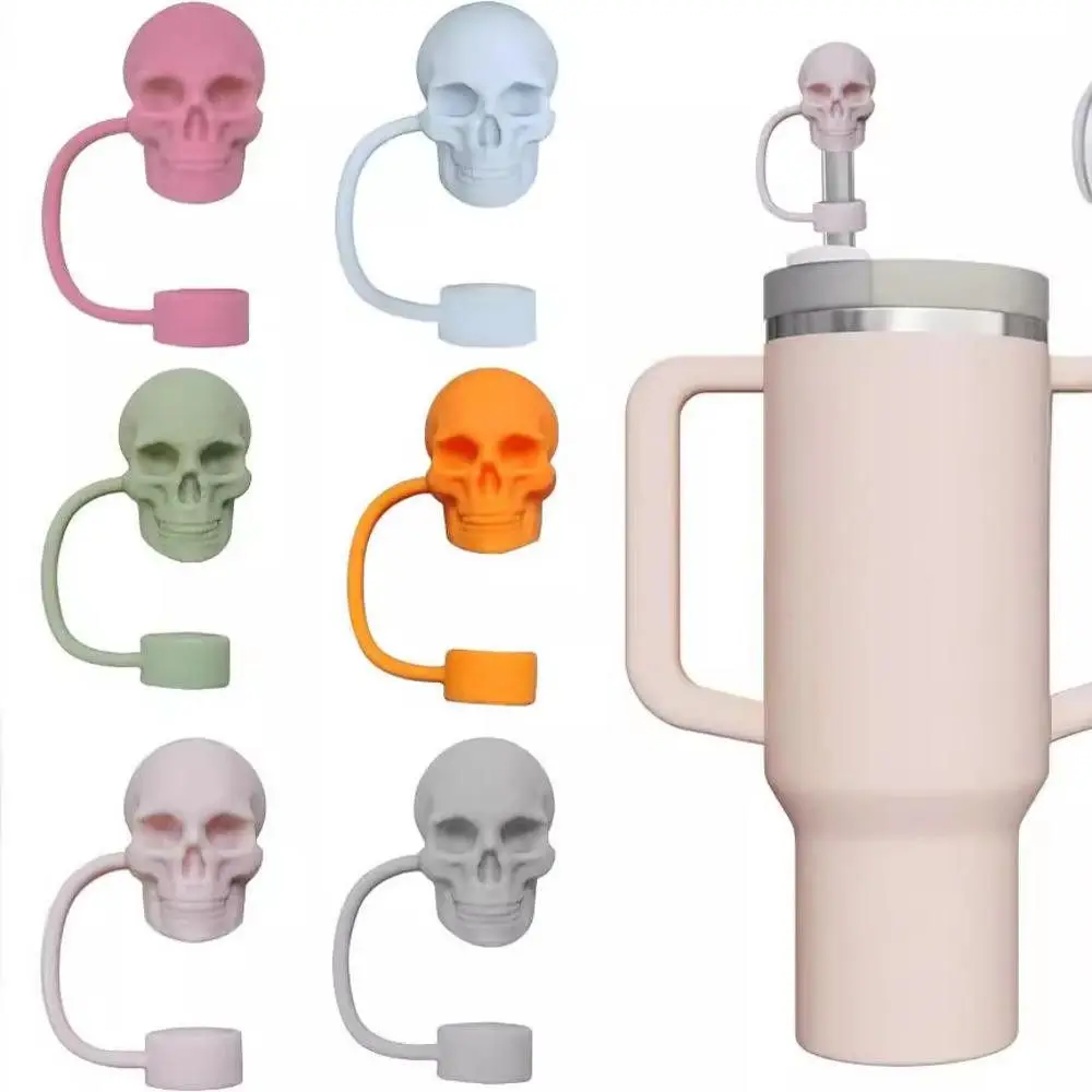 10mm Halloween Skull Straw Cap Water Cup Accessories Silicone Splash Proof Drinking Straw Cover Reusable Dustproof Straw Topper