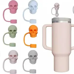 10mm Halloween Skull Straw Cap Water Cup Accessories Silicone Splash Proof Drinking Straw Cover Reusable Dustproof Straw Topper