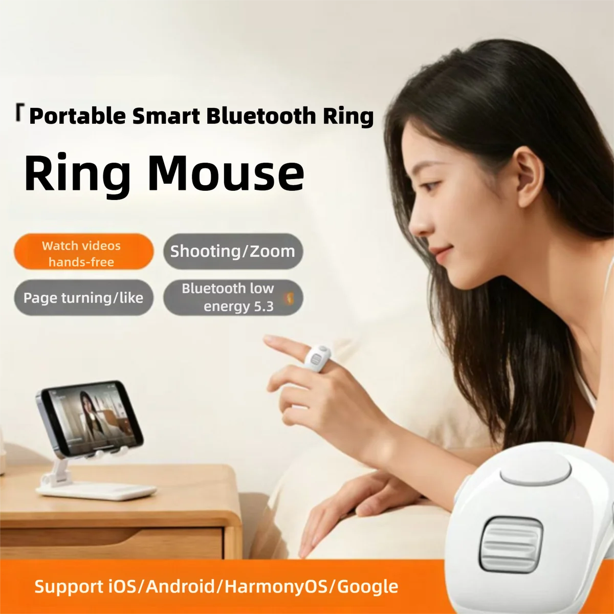

Беспроводная кольцевая мышь Bluetooth 5.3 с интеллектуальным управлением, сверхдолгим сроком службы батареи, портативная, многофункциональная, для iOS, Android, HarmonyOS