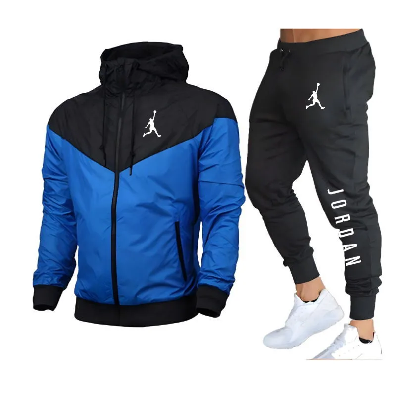 Men\'s windproof sportswear set Jacket and pants Fitness wear Sportswear set Sportswear set Casual sportswear set