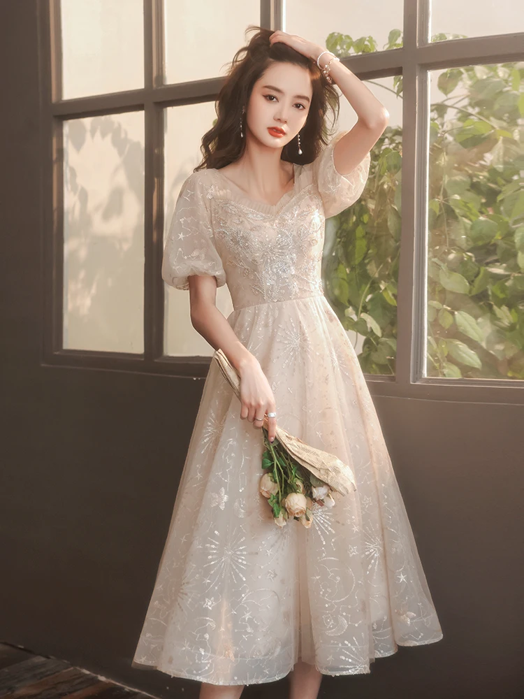 

Champagne Color Ele ort Evening Dr for Birthday Adult Ceremony Host Engagement Par Women's Faion Dr