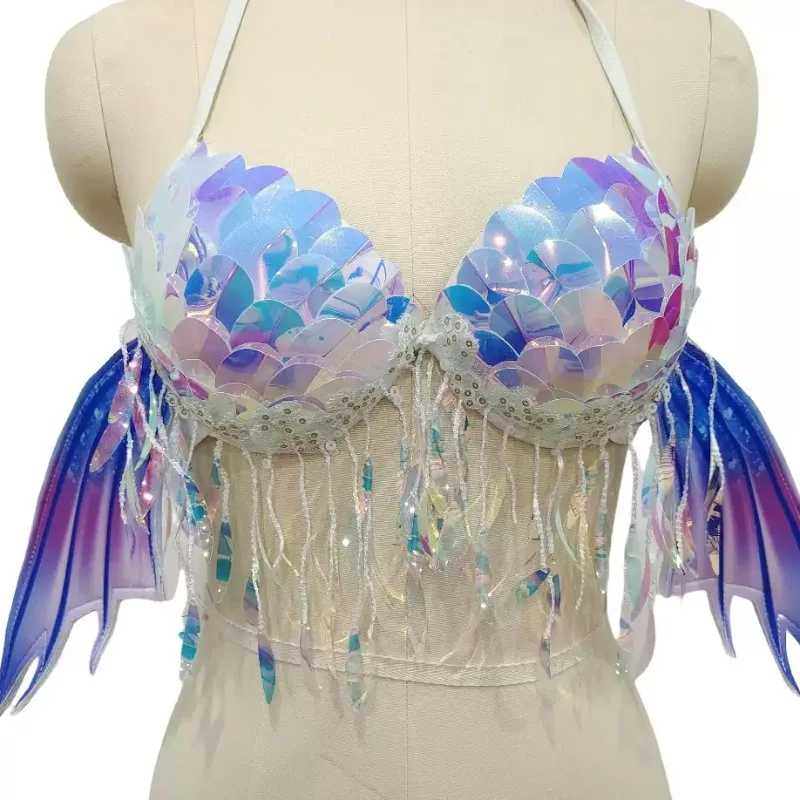 Sequin Mermaid Bikini Top  Decoration Mermaid Costume Bra Top for Underwater Show Stage Performance Photoshoot