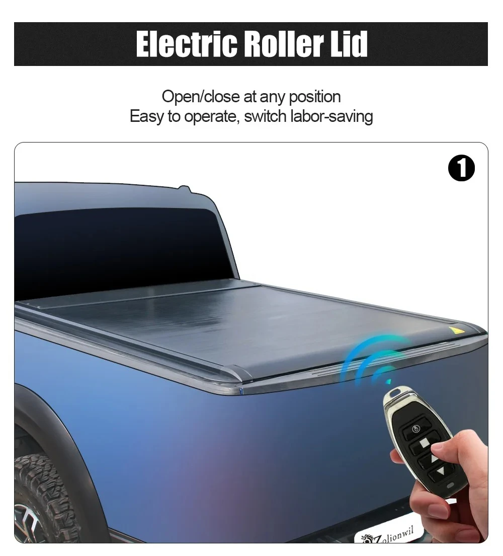 Electric Roll-Up Tonneau Cover for HILUX REVO, Power Tailgate for Pickup Truck Rear Cargo Box, Auto Accessory Modification