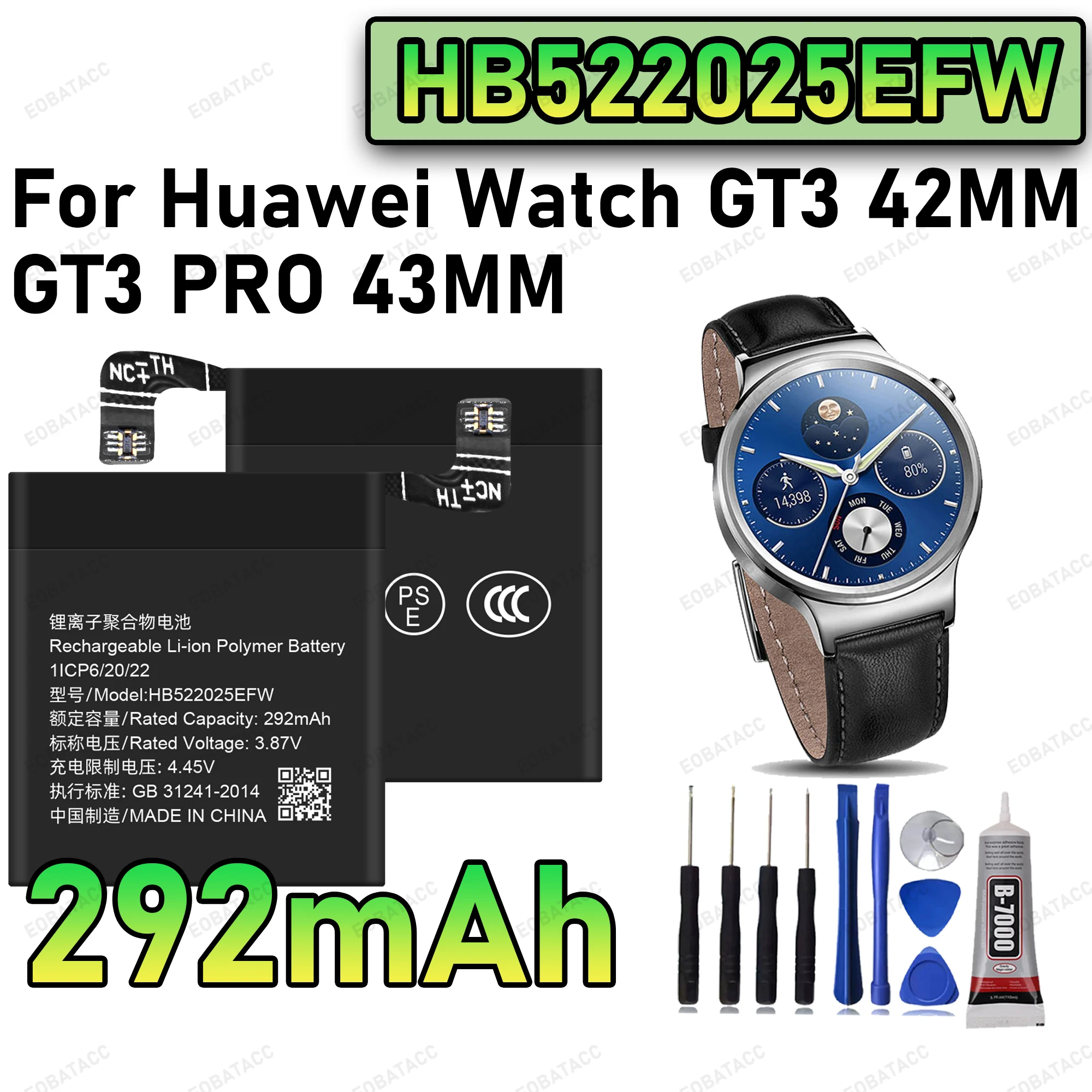 

100% New Zero Cycle HB522025EFW Battery For Huawei Watch GT3 42MM/GT3 PRO 43MM Smart Watch Bateria +Free Tools
