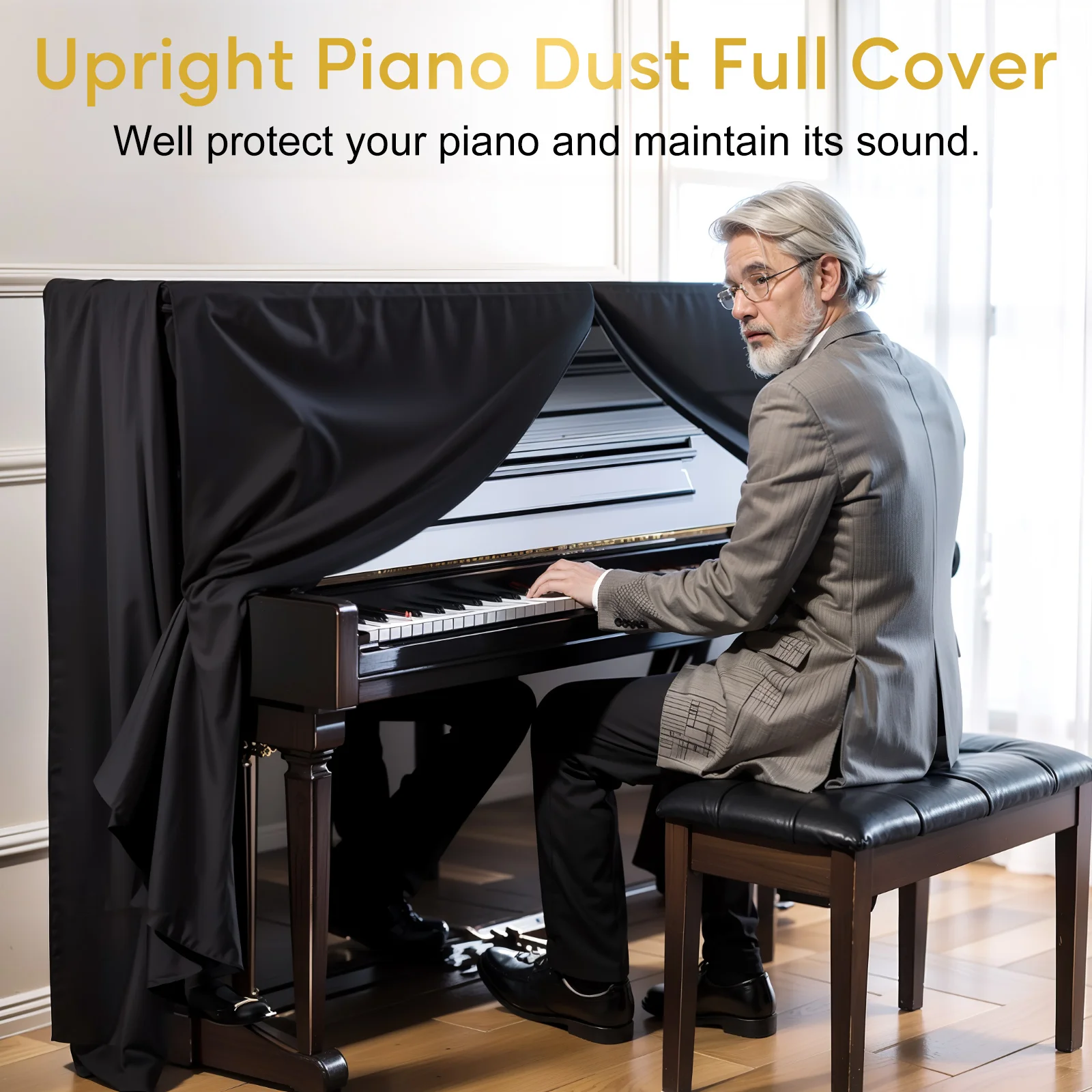 Vertical piano cover, dust and waterproof full piano cover, silver plated 420D Oxford fabric piano cover, shade, moisture, dust