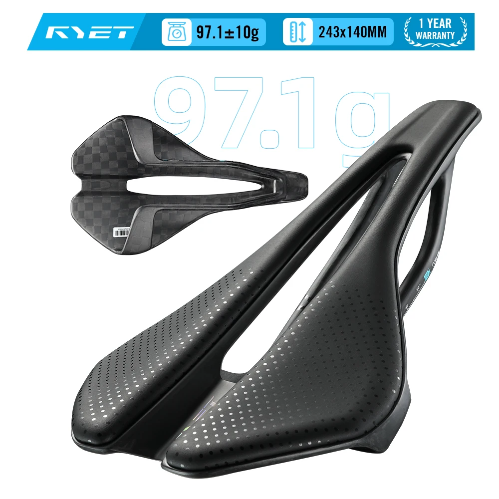

RYET Carbon Road Bike Saddle 140mm Lightweight Carbon Base Rails Performance Design Bicycle Seat for MTB Road Gravel Bike Racing