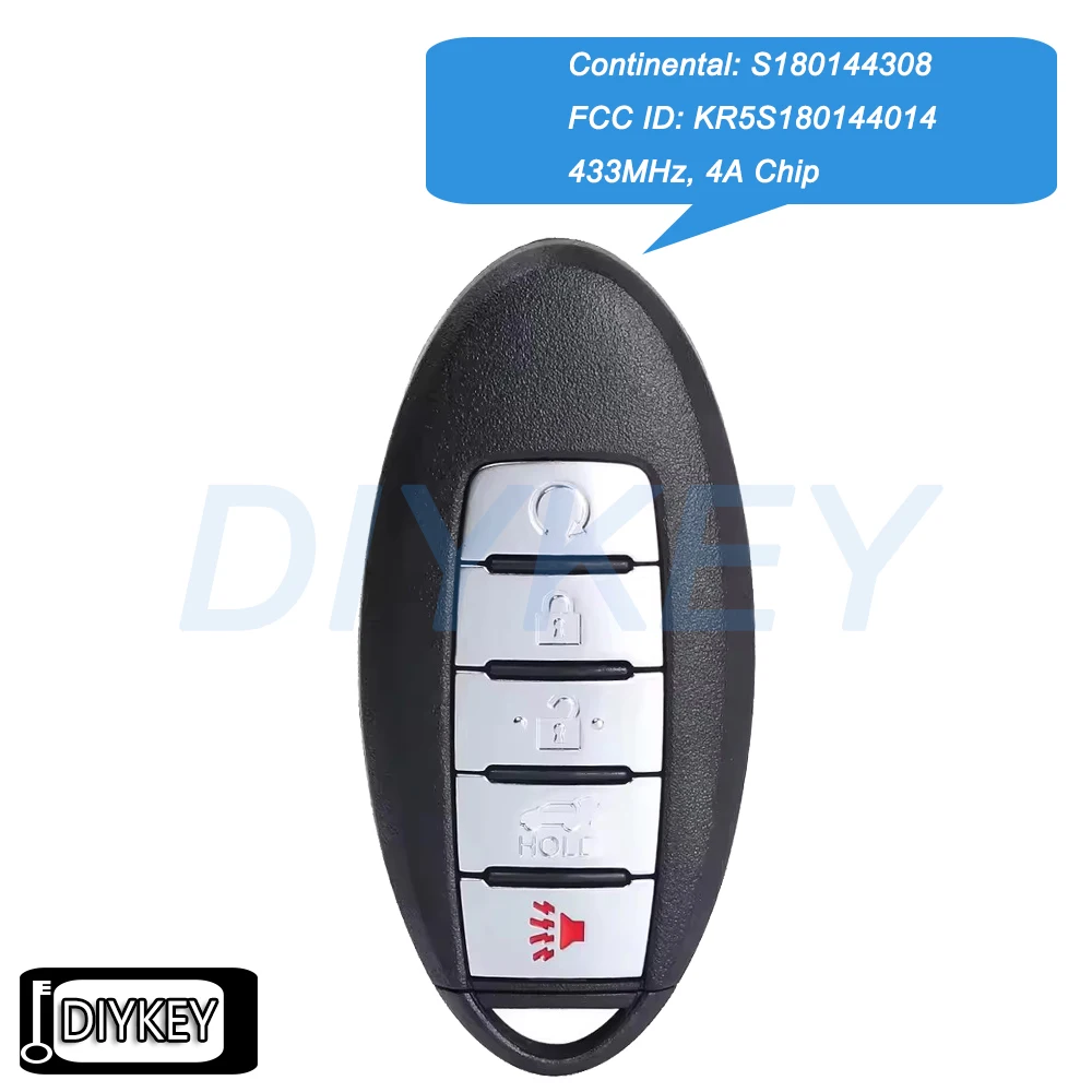 

5 Buttons Smart Remote Car Key Fob 433MHz 4A Chip for Nissan Murano Pathfinder 2015 2016 2017 2018 2019 S180144308 KR5S180144014