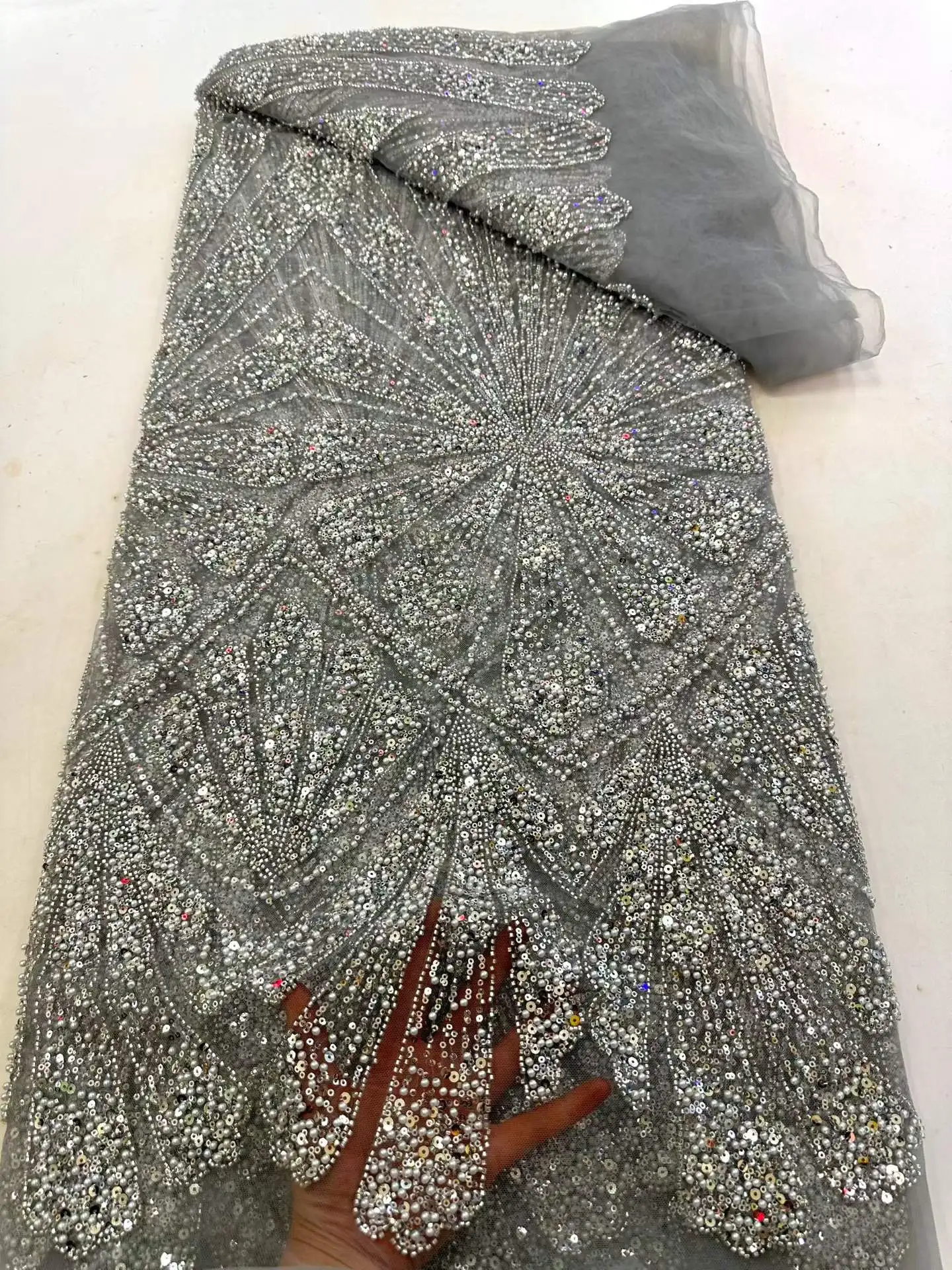 

Кружевная ткань SJ с африканскими пайетками для жениха, роскошная, высококачественная, французская, нигерийская, расшитая бисером, 5 ярдов, для свадебного платья