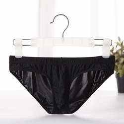 Mens Ultra-thin Briefs Sexy Wet Look Seductive Panties Transparent Ice Silk Underwear Tanga Low-waist U Convex Bikini Slip Homme