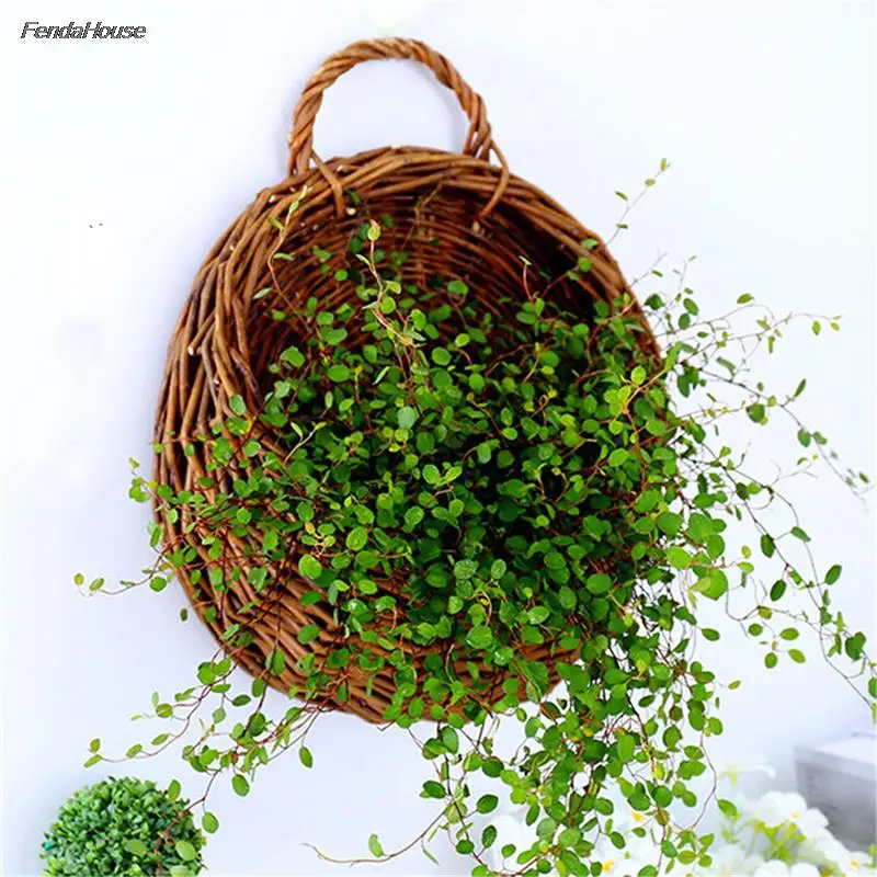 1PC Wall Hanging Flower Planter Wicker Rattam Basket Garden Vine Pot Indoor Plants Holder 4 Colors