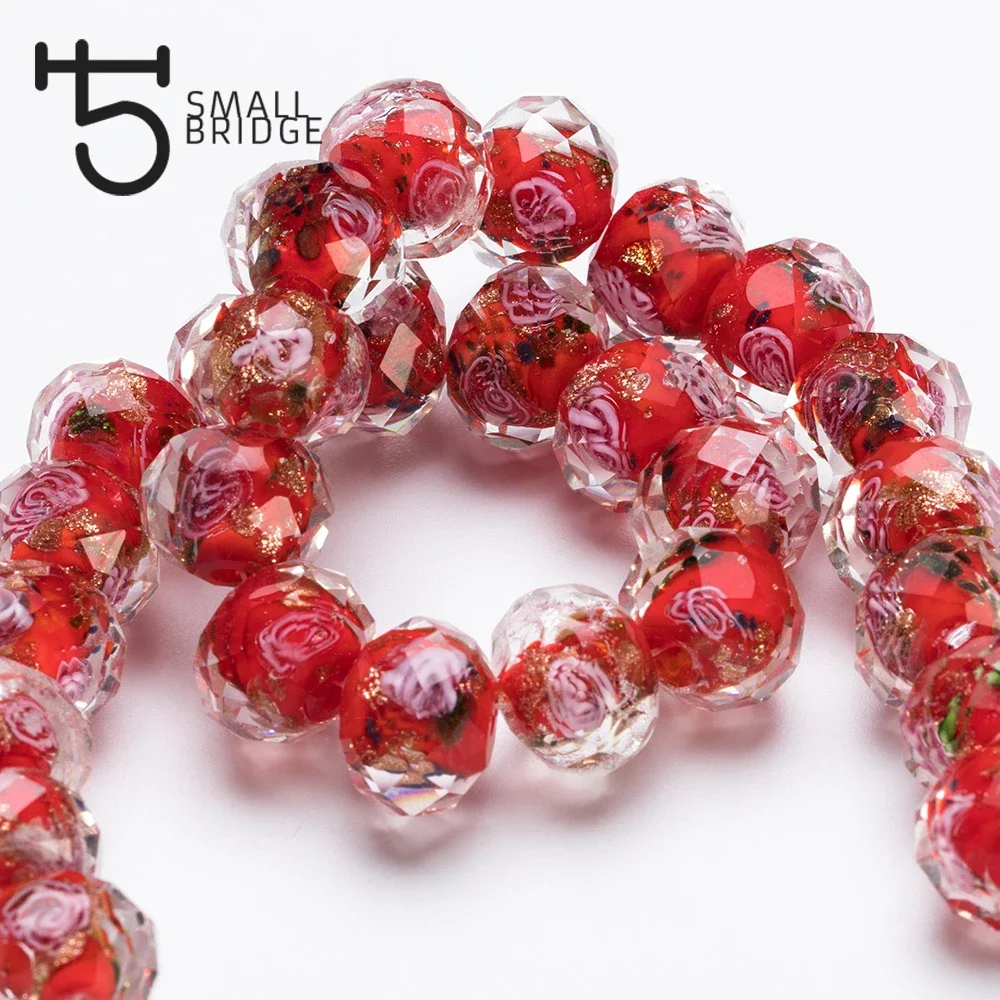 12mm Murano Red Transparent Glass Lampwork Beads for Making Jewelry Diy Material Loose Faceted Large Flower Beads L004